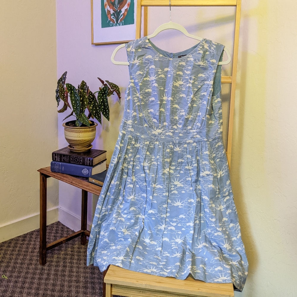 Emily and Fin ModCloth Blue Sleeveless Summer Cloud Dress M Medium